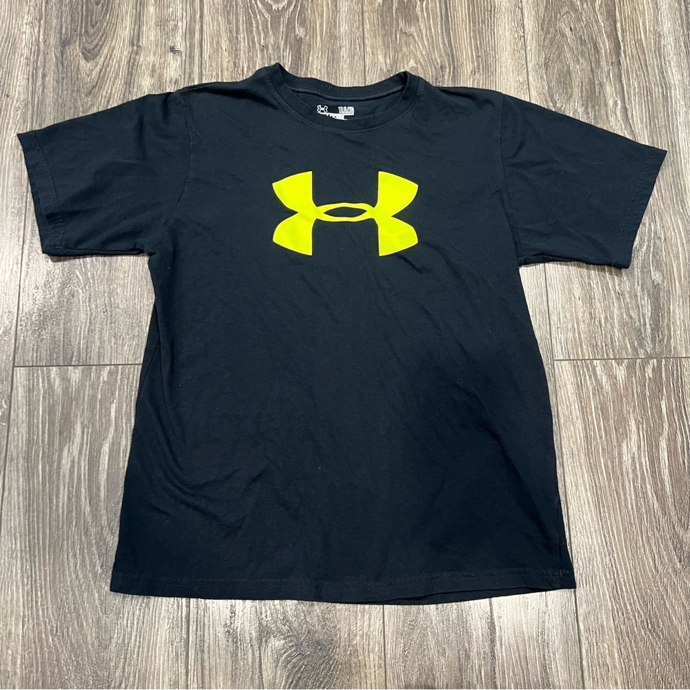 🍎 3/$30 Under Armour Youth Large Logo T-Shirt - Black and Neon Yellow